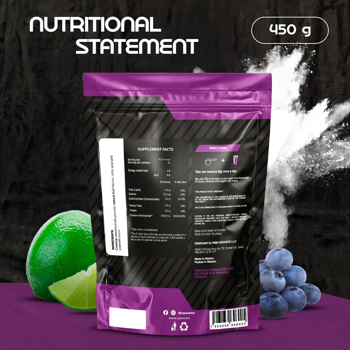 Creatine Monohydrate Lemon-Berries Flavor 450g